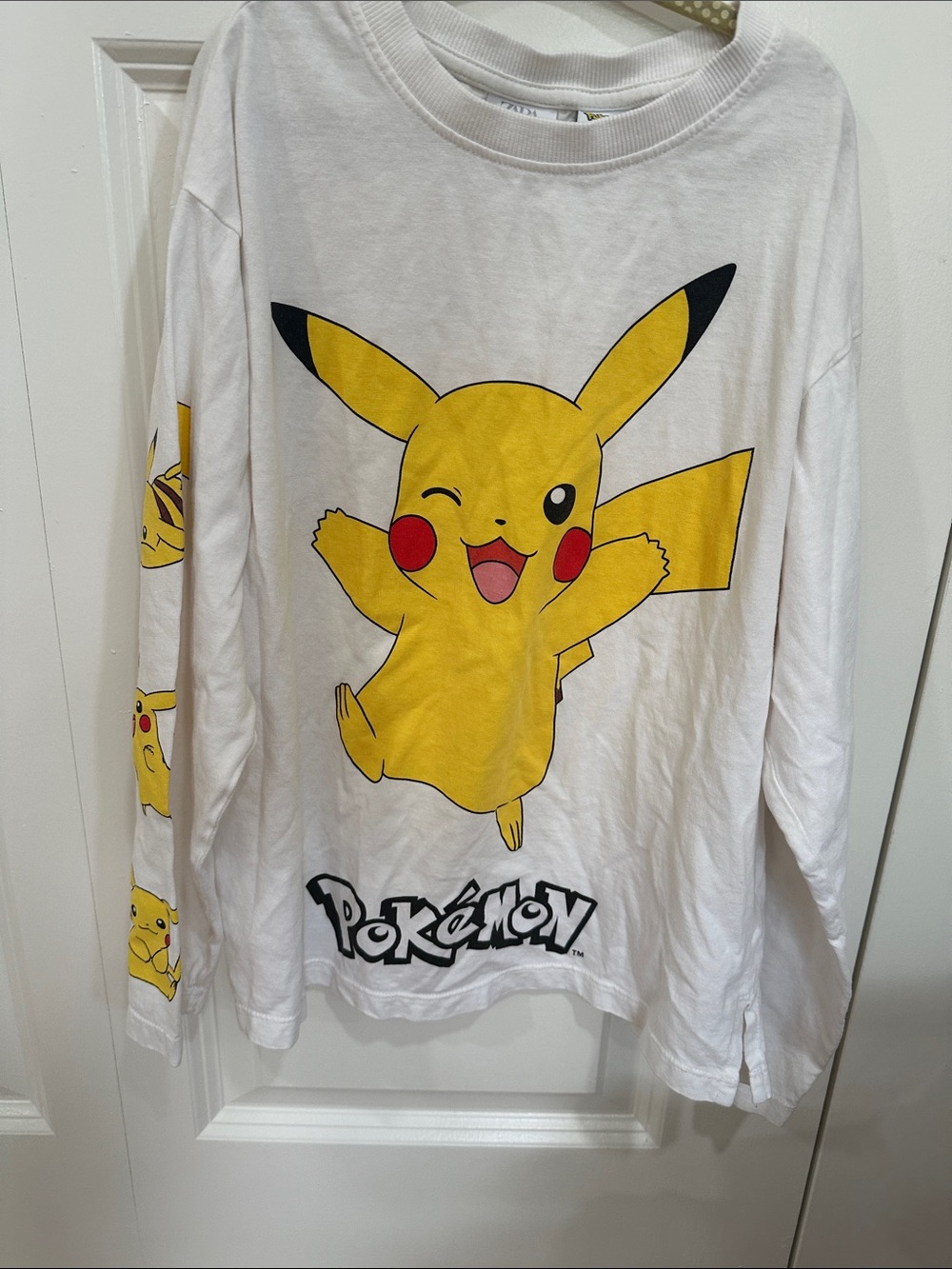 Zara White Long-Sleeve Pikachu Graphic Tee